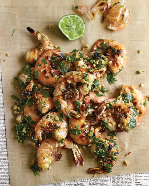 Grilled Shrimp with Cilantro, Lime and Peanuts