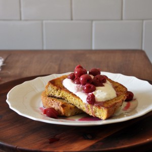 Whole Grain and Poppy French Toast with Stewed Sour Cherries