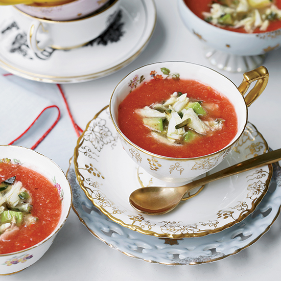 Spicy Tomato and Watermelon Gazpacho with Crab