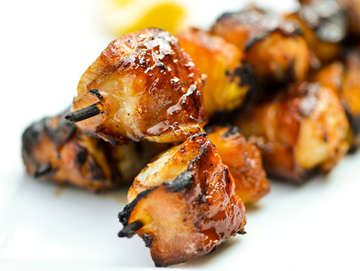 Bacon-Wrapped Chicken Skewers w/ Pineapple and Teriyaki Sauce<br>