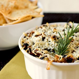 Baked Asiago and Caramelized Onion Hummus Dip