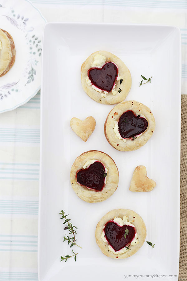 Beet and Goat Cheese <br>Puff Pastry Love Bites