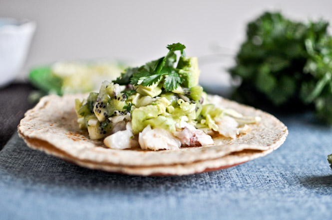 Grilled Coconut Lime Tilapia Tacos with Kiwi Salsa