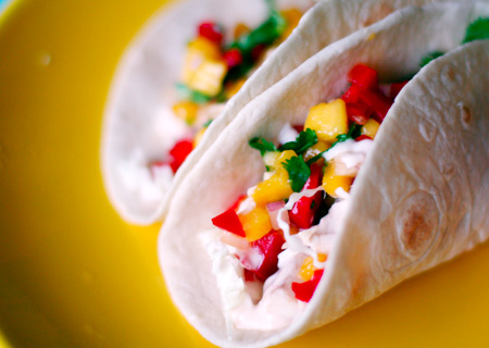 Fish Tacos with Mango <br> Salsa and Cilantro Lime