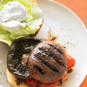 Balsamic Portobello Burgers with Bell Pepper and Goat Cheese