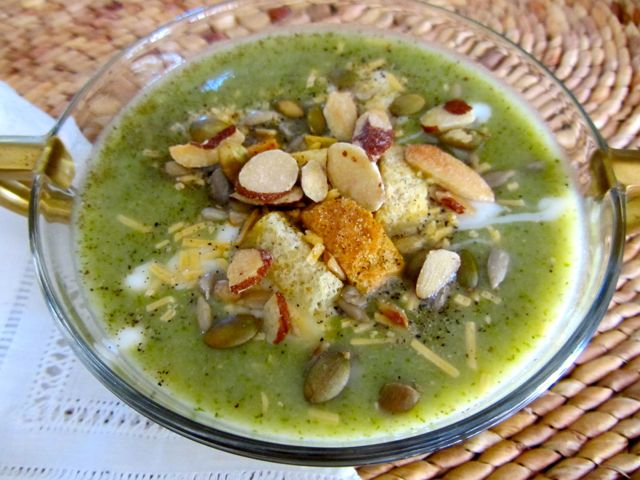 Skinny Cream of Broccoli Soup <br>with Cheddar and Croutons