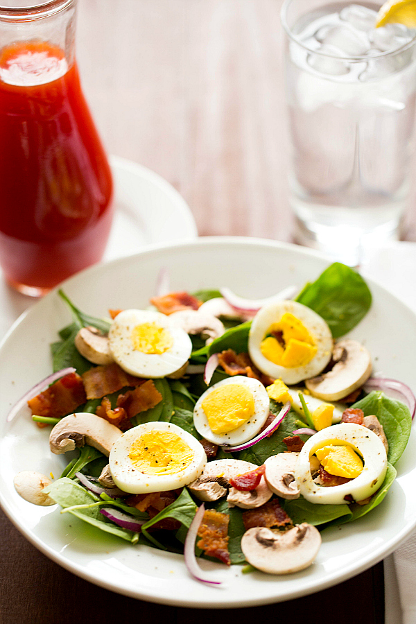 Warm Spinach Salad with Bacon, Mushrooms and Hard-Boiled Eggs