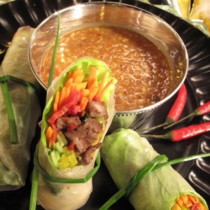 Thai-Italian Spring Rolls w/ Peanut Dipping Sauce<br>
