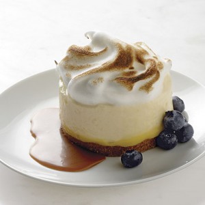 Frozen Lemon Cream Cakes with Toasted Meringue and Caramel Sauce