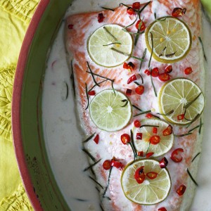 Baked Salmon in Lime-Coconut Cream Sauce
