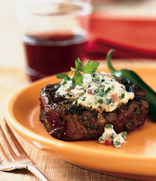 Grilled Steaks with Blue Cheese and Chiles