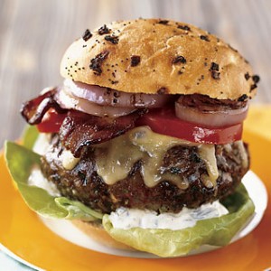 Jalapeno Cheeseburgers with Bacon and Grilled Onions