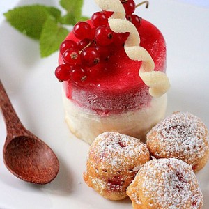 Redcurrant Sorbet and Faisselle Ice Cream with Fried Strawberries