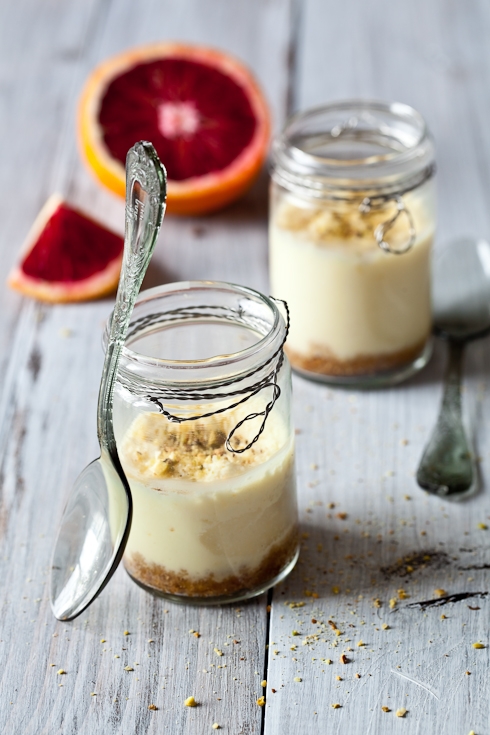Lemon Goat Cheese Cheesecakes with Blood Orange Sauce