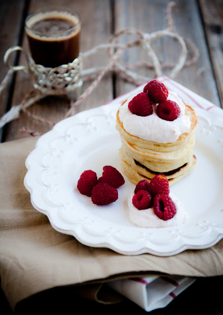 Cardamom Pancakes with Rhubarb Cream and Raspberries