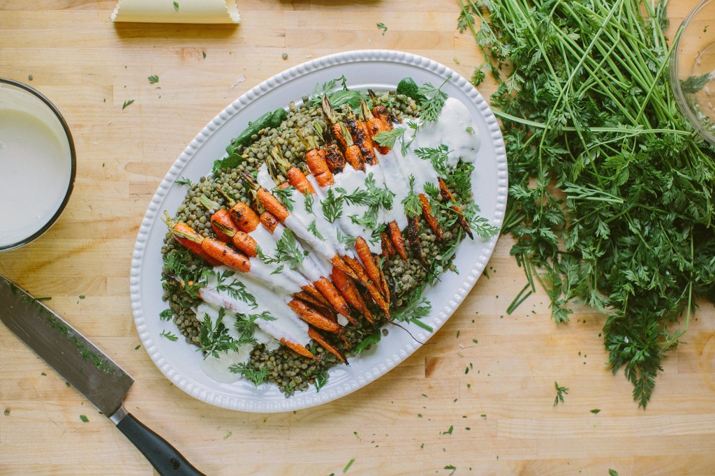 Grilled Carrots over Lentils with Horseradish Yogurt Sauce Recipe Hearth
