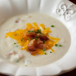 Creamy Cauliflower Soup with Bacon, Cheddar and Chives