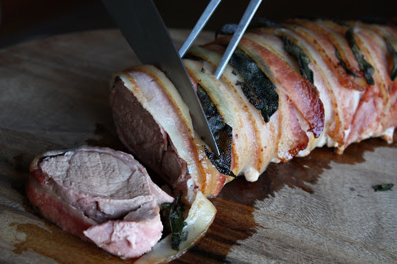 Bacon-Wrapped Pork Roast with Sage