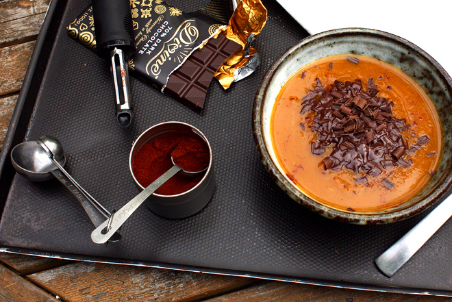 Pumpkin Soup with Chocolate and Chipotle