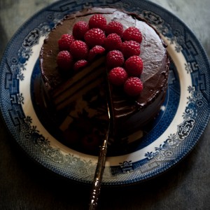 Coconut Chocolate Cake with Raspberries