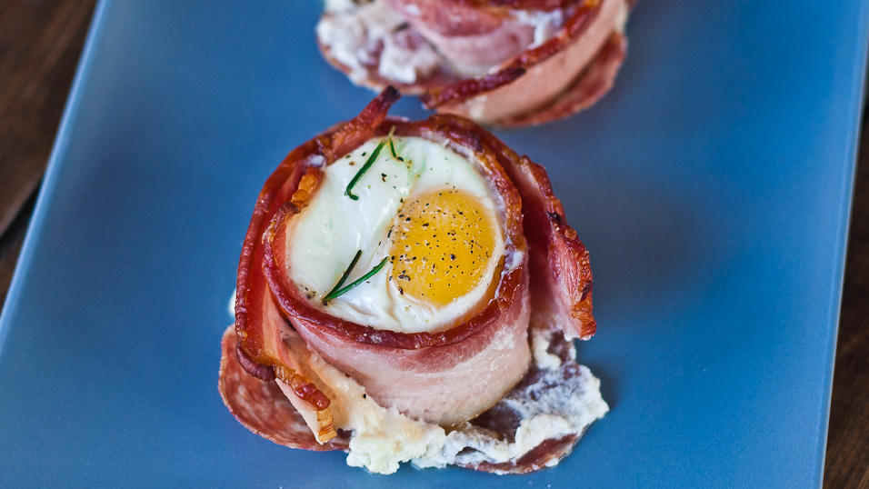 Goat Cheese and Eggs in Bacon Baskets Recipe Hearth