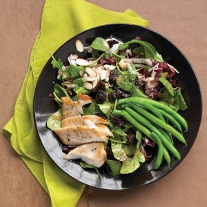Seared Chicken Salad with Green Beans, Almonds and Dried Cherries