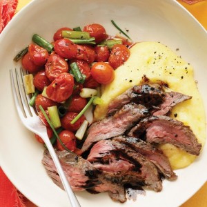Balsamic Skirt Steak with Polenta and Roasted Tomatoes