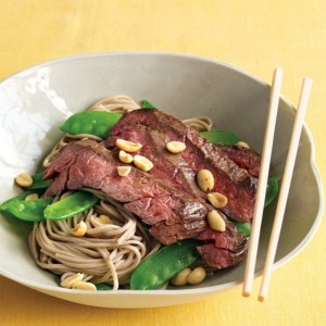 Asian Noodle Bowl with Steak and Snow Peas