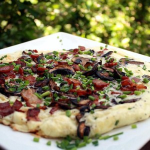 Bacon and Mushroom Omelette with Mozzarella Cheese