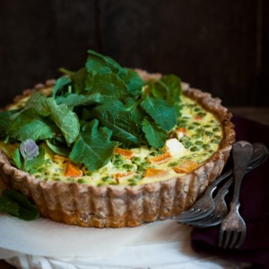 Spring Quiche, with Butternut Squash, Peas and Feta