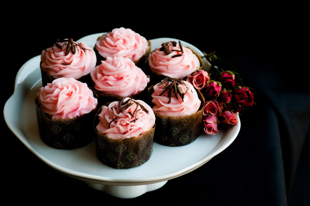 Double Chocolate Espresso Pound Cake with Rose-Scented Cream Cheese Frosting