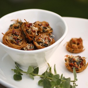 Bite-Sized Spaghetti Nests with Chard and Bacon