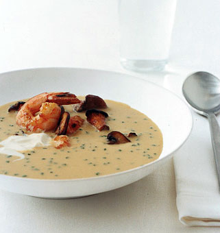 Cream of Cope’s Corn Soup with Shrimp and Wild Mushrooms