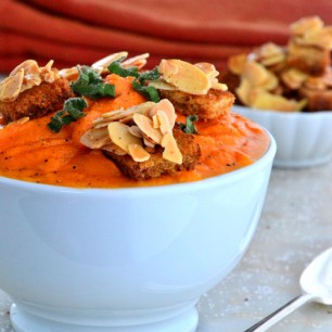 Cream of Carrot Soup with Almond Croutons