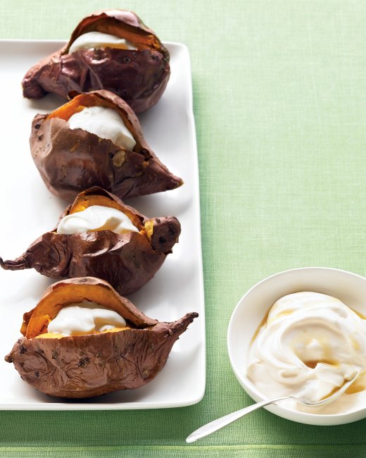 Baked Sweet Potatoes with Maple Sour Cream
