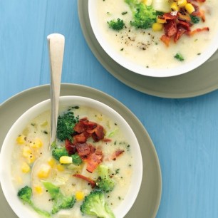 Broccoli Chowder with Corn and Bacon