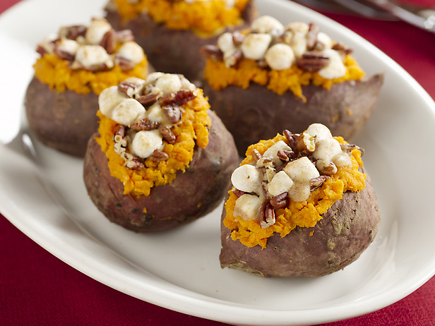 Stuffed Sweet Potatoes with Pecan and Marshmallow Streussel