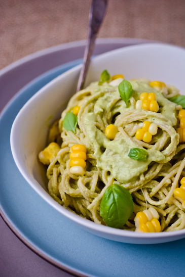 Pasta with Sweet Corn Pesto - Recipe Hearth