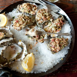 Baked Oysters with Pancetta, Artichoke and Horseradish