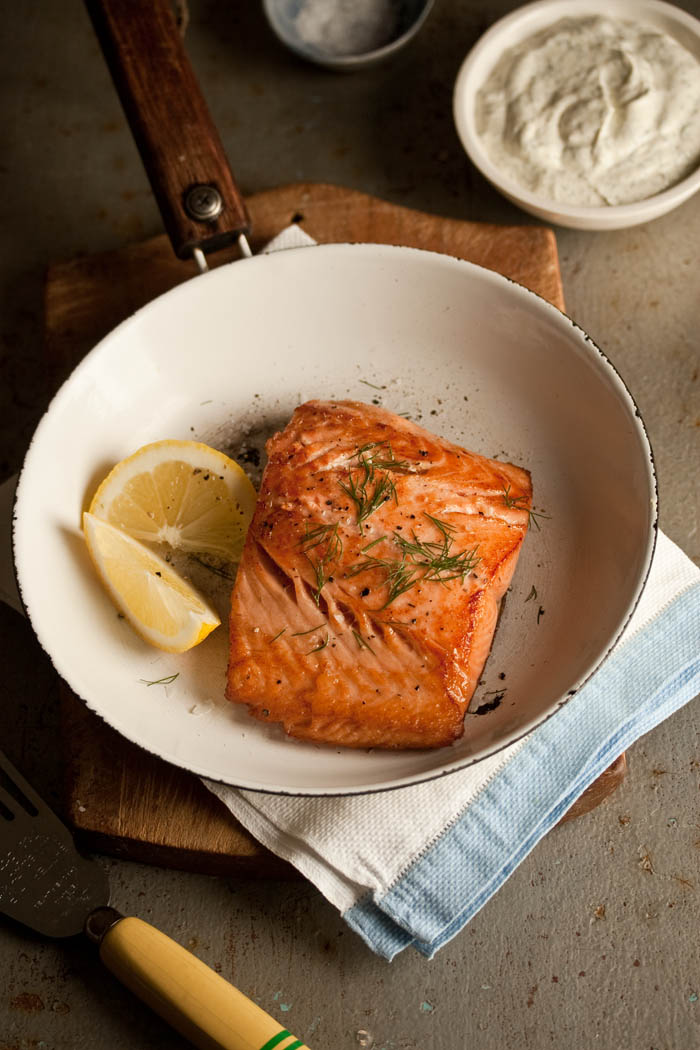 Pan Fried Salmon with a Lemony Dill Dressing