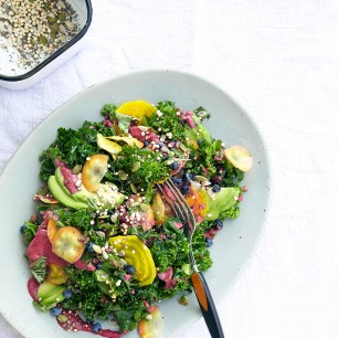Salad with Kale and Blueberry Ginger Dressing