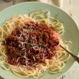 Tequila and Beetroot Bolognese with Linguini