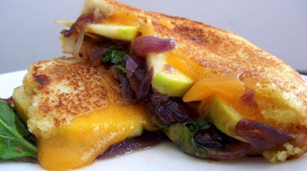 Apple, Kale and Cheddar Melt with Red Onion-Rosemary Marmalade