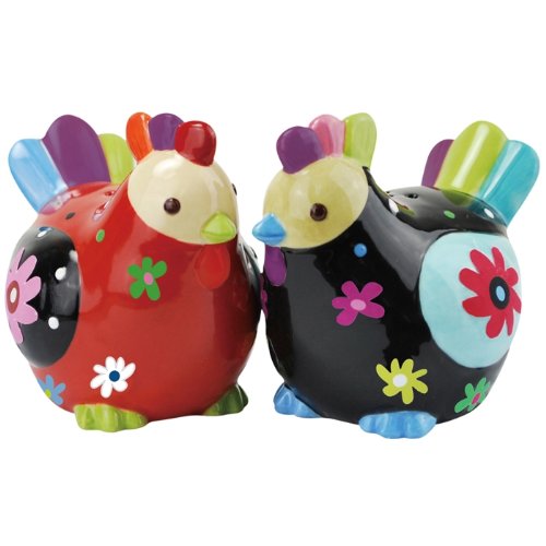 Cozy Roosters Magnetic Ceramic Salt and Pepper Shakers