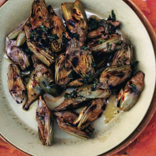 Grilled Baby Artichokes with Caper-Mint Sauce