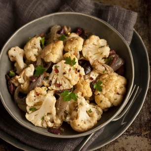 Roasted Cauliflower Salad with Anchovies, Olives and Capers