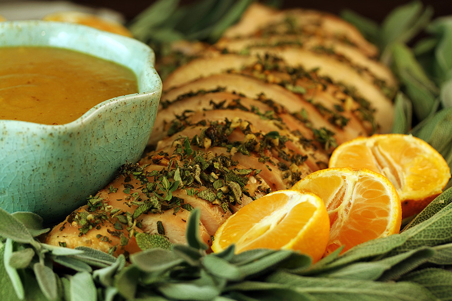 Herb-Orange Turkey with Pear Gravy