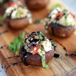 Caprese Quinoa Grilled Stuffed Mushrooms w/ Balsamic Glaze
