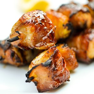 Bacon-Wrapped Chicken Skewers w/ Pineapple and Teriyaki Sauce