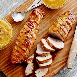 Grilled Pork Tenderloin w/ Guava Glaze & Orange-Habanero Mojo